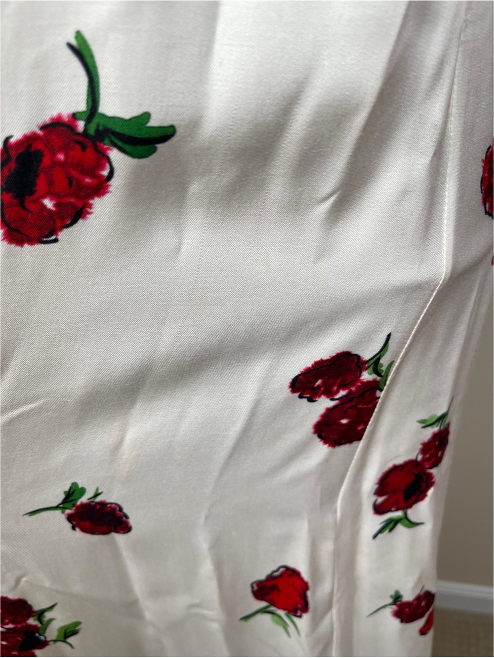 KHAITE Cream Midi Slip Dress with Red Rose Print - Picture 5 of 10